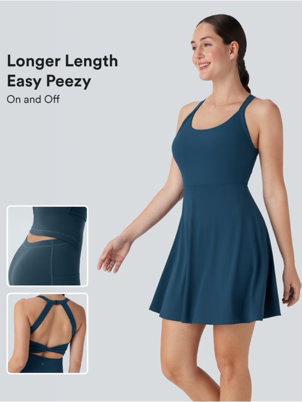 HALARA Teal Blue Active Short Dress with Built-In Bra